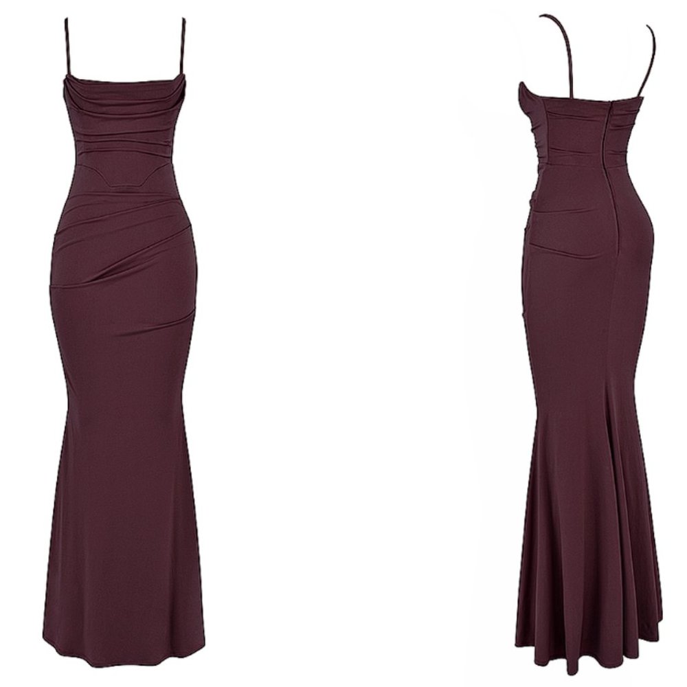 House of CB āMilenaā Dark Cherry Corset Maxi Dress NWT - Picture 8 of 12